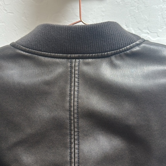 Zara Black Faux Leather Bomber Jacket - Picture 6 of 7
